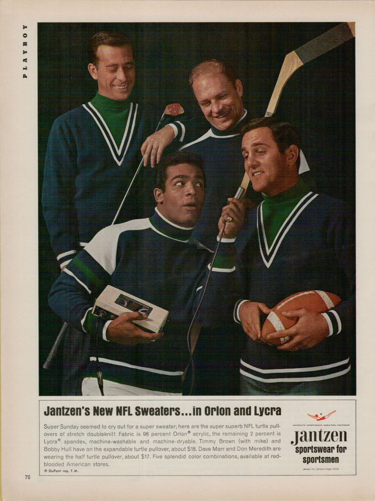 1967 Jantzen NFL Sweaters Bobby Hull Timmy Brown Don Meredith Vintage Print Ad