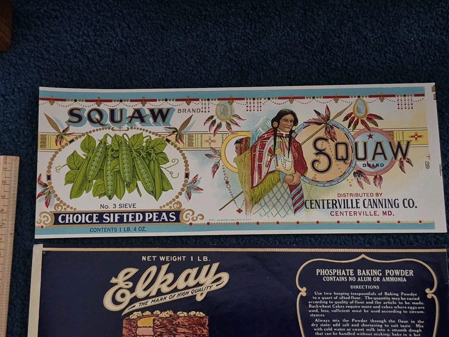 LOT of 4 antique ORIGINAL lithograph advertising can labels Native American art