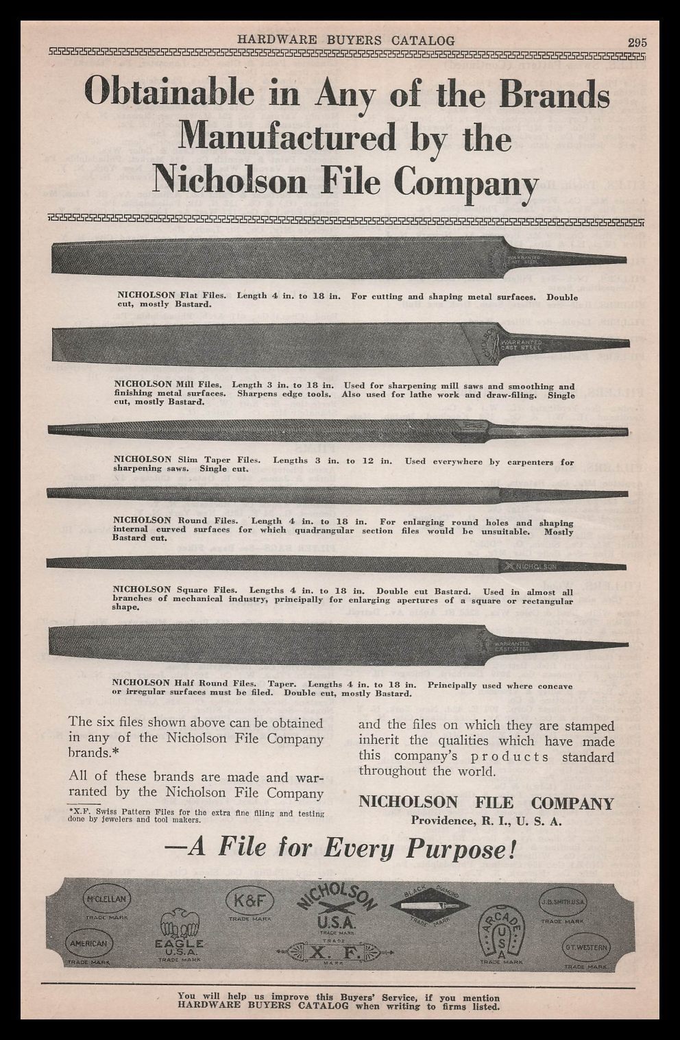1928 Nicholson File Providence Rhode Island Flat Mill Taper Flex Files Print Ad
