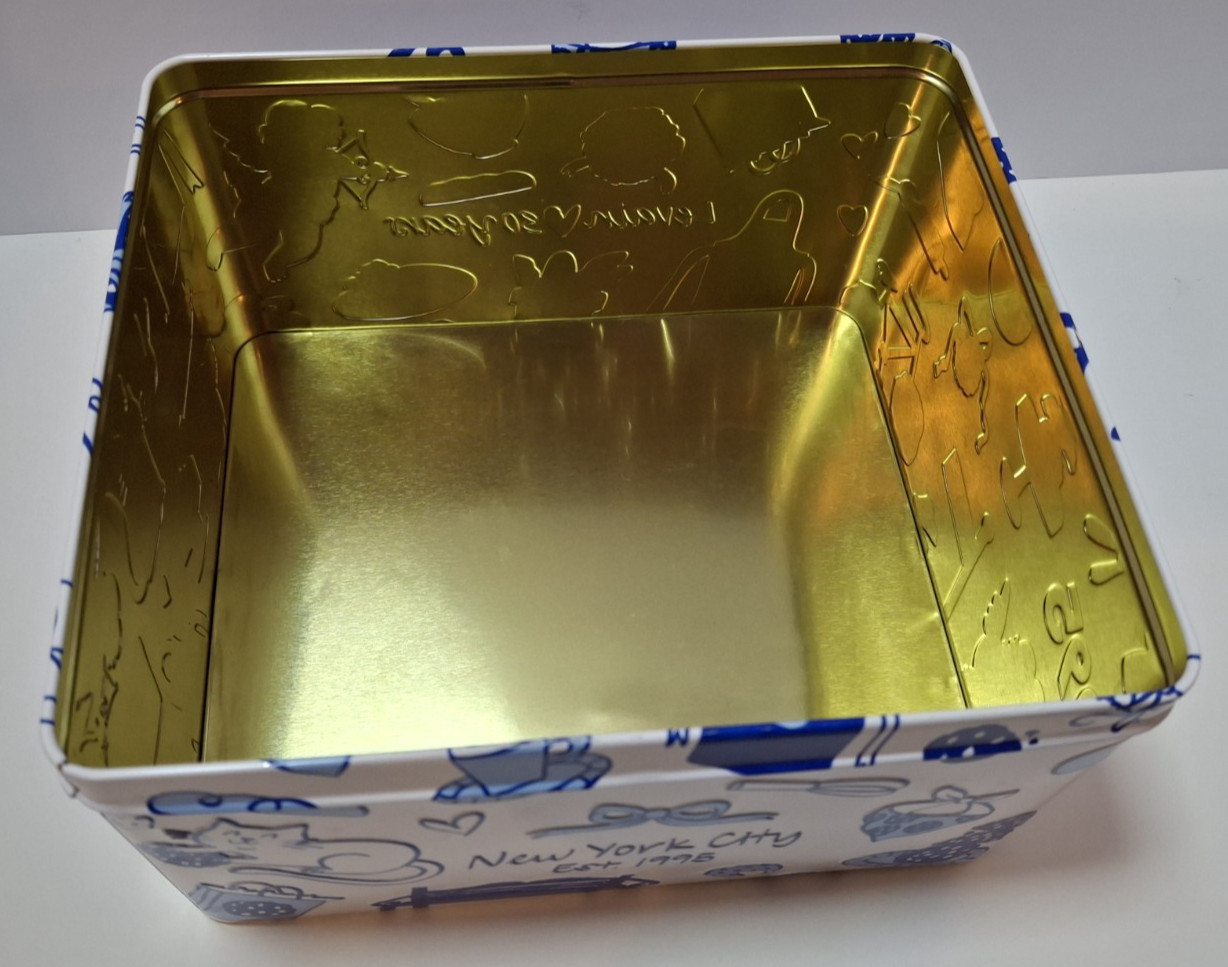 Levian Bakery Embossed Tin Container w/Lid 30th Anniversary Blue & White Empty