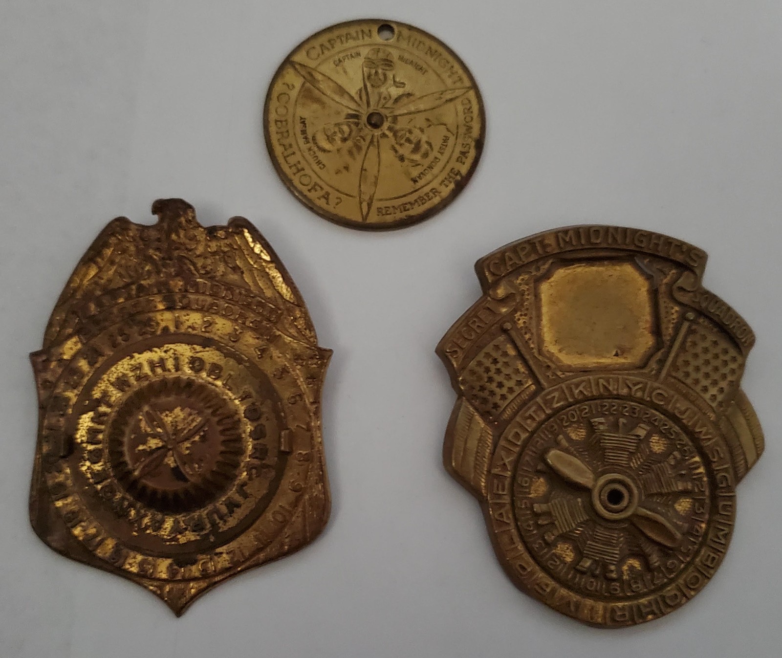 Lot of 3 Diff CAPTAIN MIDNIGHT Secret Squadron Decoder Badge Membership Medal