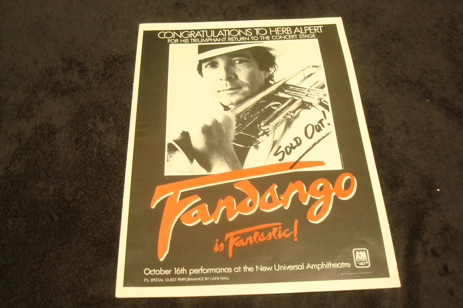HERB ALPERT 1982 ad for sold out ‘Fandango’ concert at Universal Amphitheatre