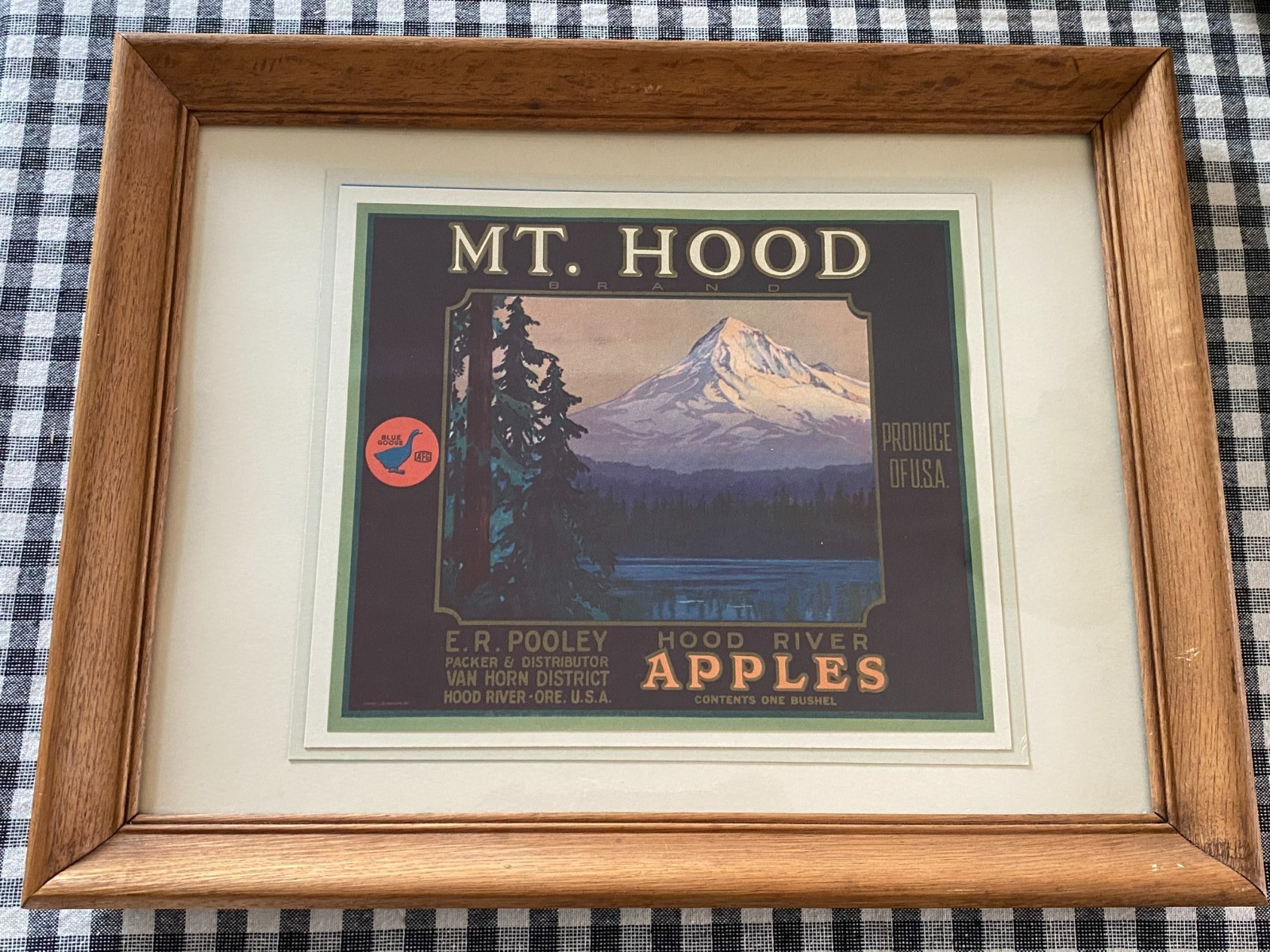 Vintage 1900s Mount Hood Apples Original Fruit Crate Label, mounted & framed