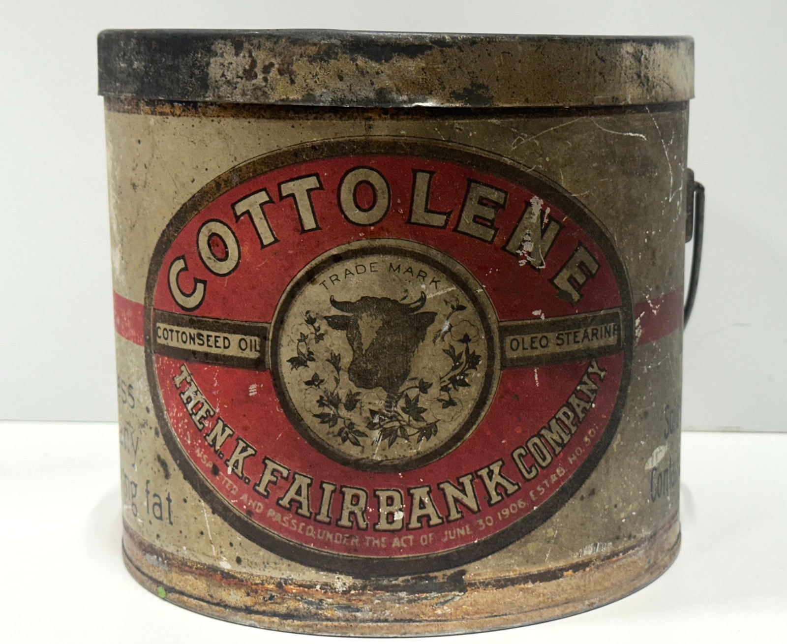 Vintage Cottolene Advertising Lard Tin N. K. Fairbank Co. 1900s Tin Pail