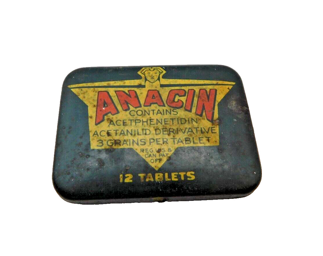 Rare Anacin Company Advertising Tin Litho Aspirin Sign Held 12 EMPTY Stash Box