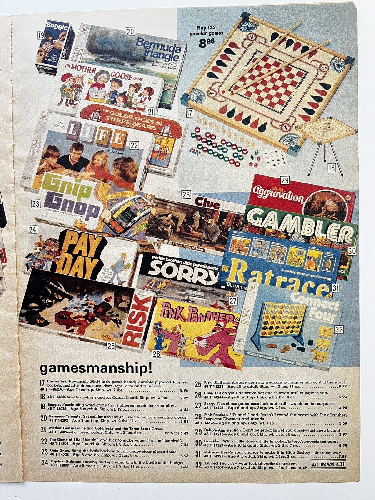 1977 Board Games Original Montgomery Ward Print Ads Monopoly/Life/Operation MWC