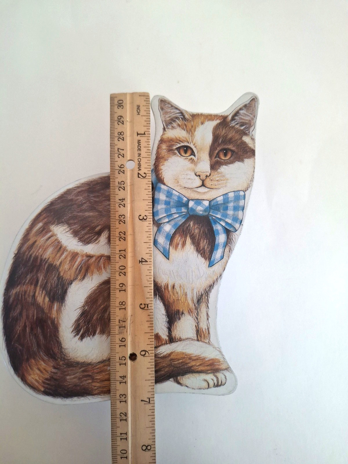 Vintage Multicolor Cat Cookie Tin Trinket Box w/ Blue Bow Collectible Decor