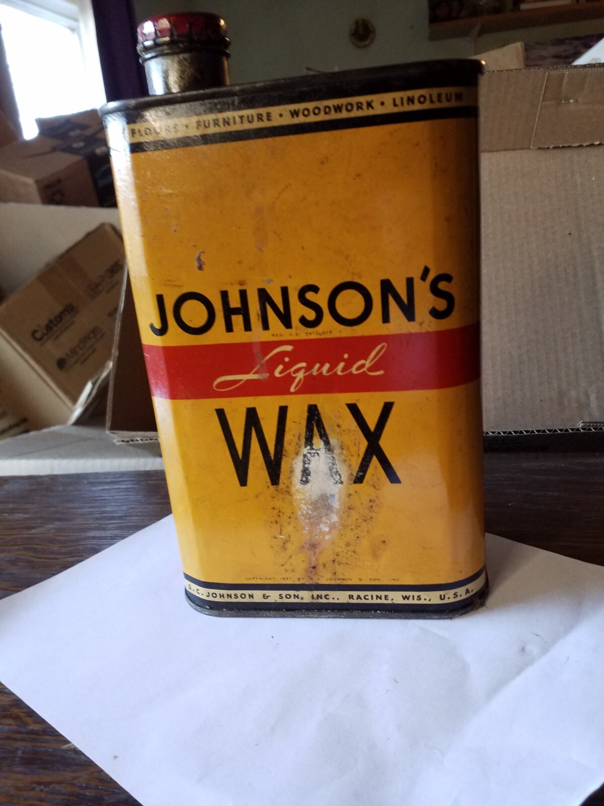 Vintage 1930s S. C. Johnson’s Liquid Wax Tin Pretty Nice 8×4.5 Inches