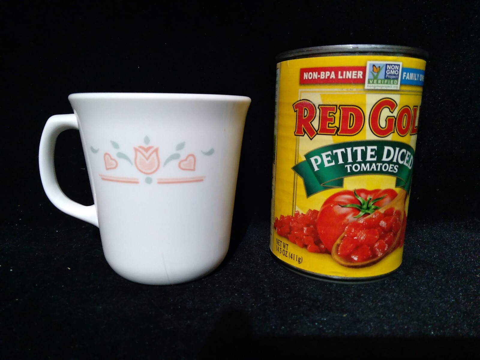 Corning Dutch Lattice Orange Tulips Gray-Green Cup Mug 3.75″H 10oz
