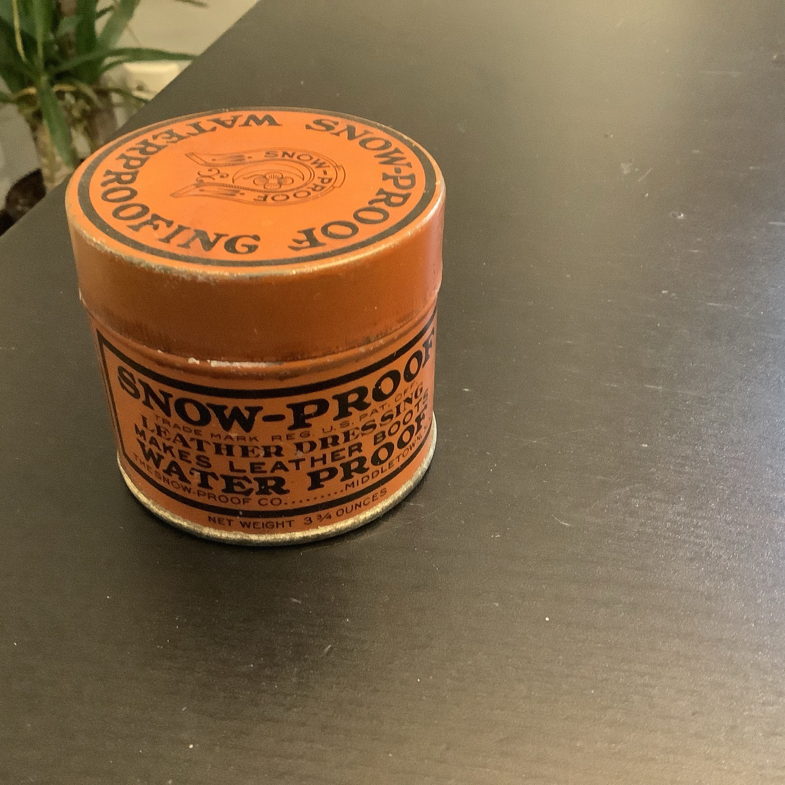 Snow-Proof Leather Water Proof Tin Box Antique Advertising Middleton New York