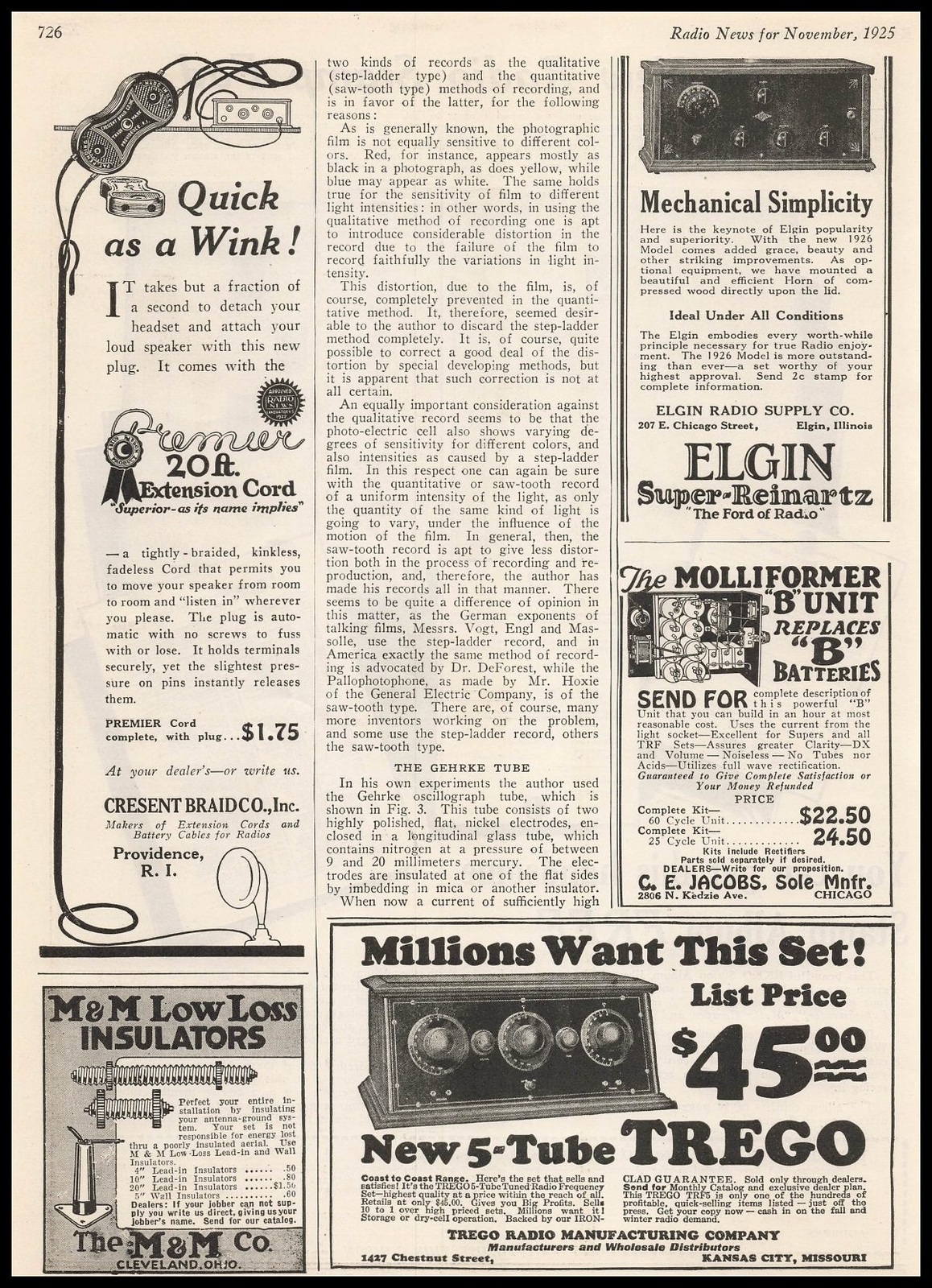 1925 Trego Radio Co. Kansas City Missouri 5 Tube Receiver $45 Vintage Print Ad