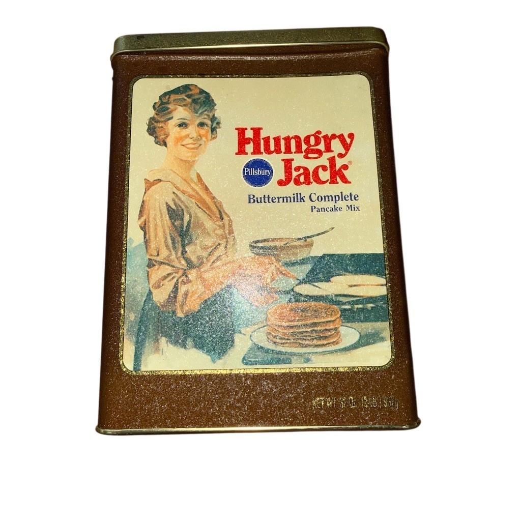 Vintage Hungry Jack Buttermilk Complete Pancake Mix Metal Tin Canister Lid retro
