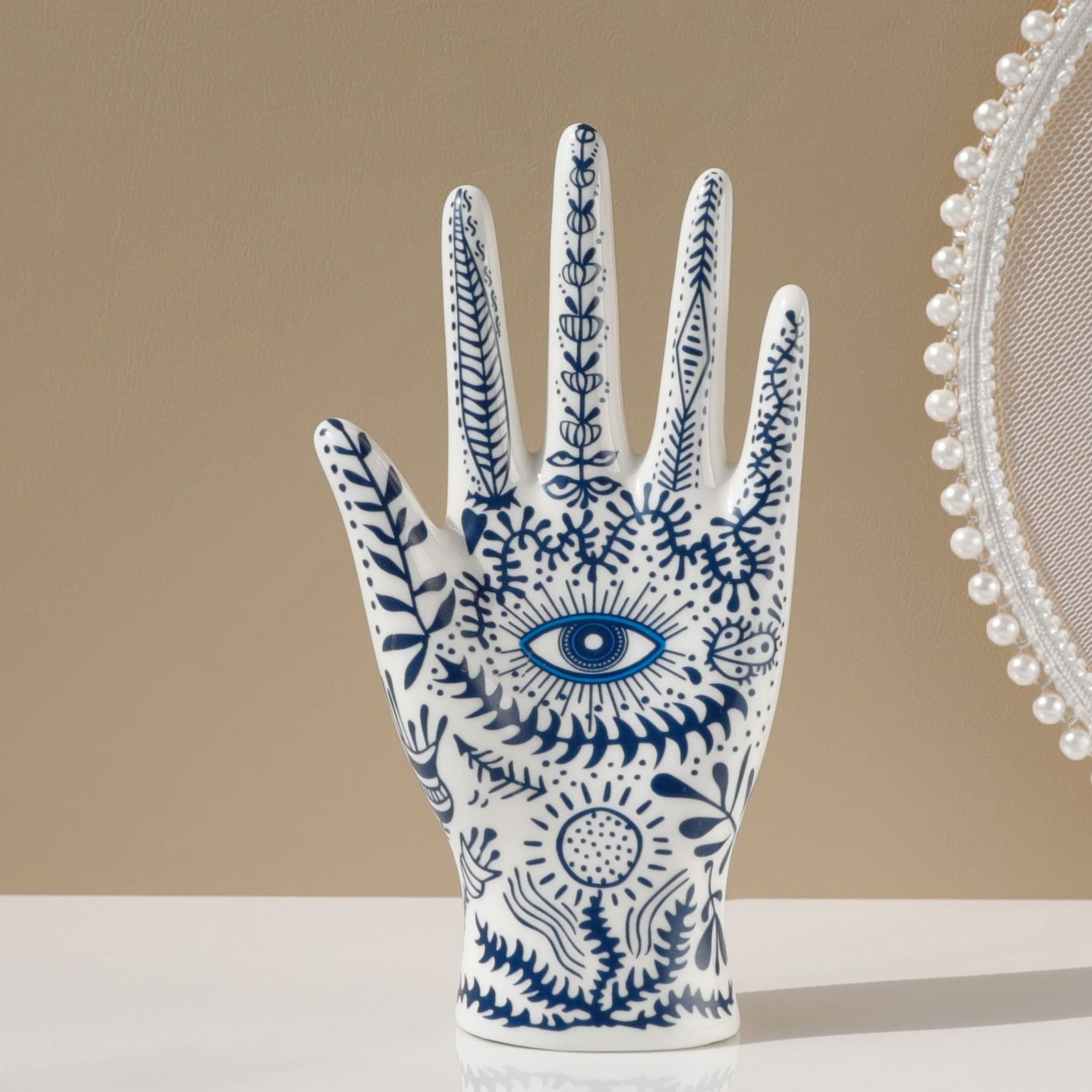Ring Stand Eye of Fatima Jewelry Display Holder Ceramics Mannequin Hand Jewel…