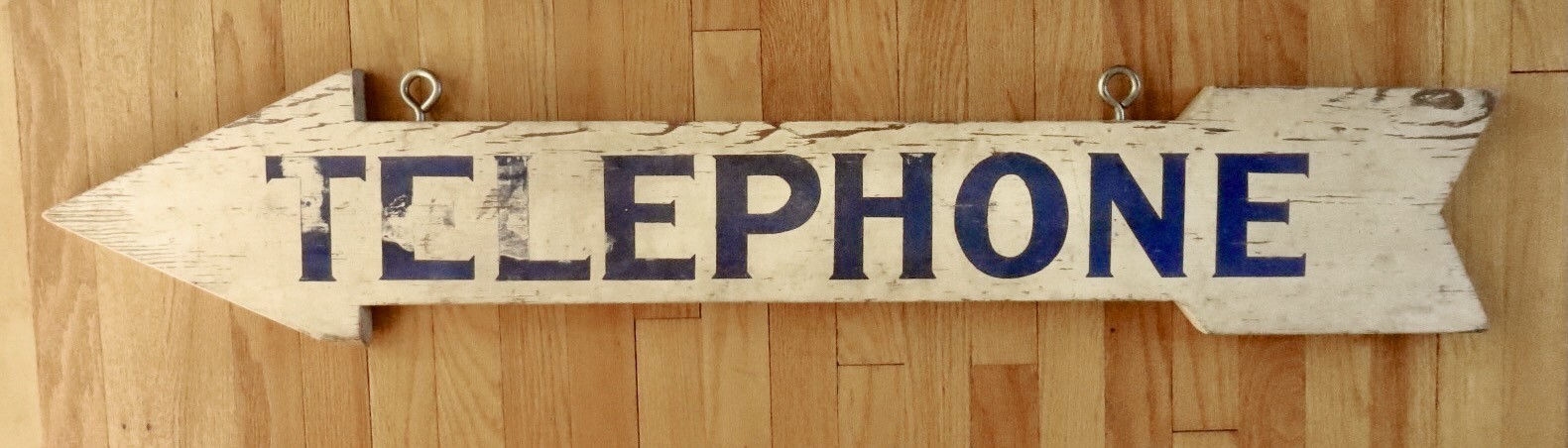 Vintage Hand Made 4′ Wood Arrow Sign Says “Telephone” / 2 Sided / Ready to Hang
