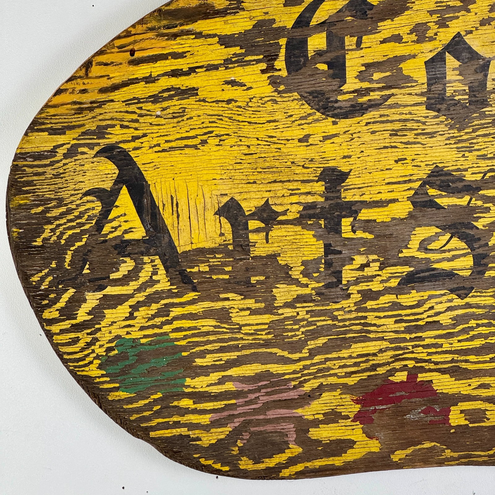 Double Sided 19th C “Colosi Art Studio” Wood Trade Sign, Artist Palette Shape