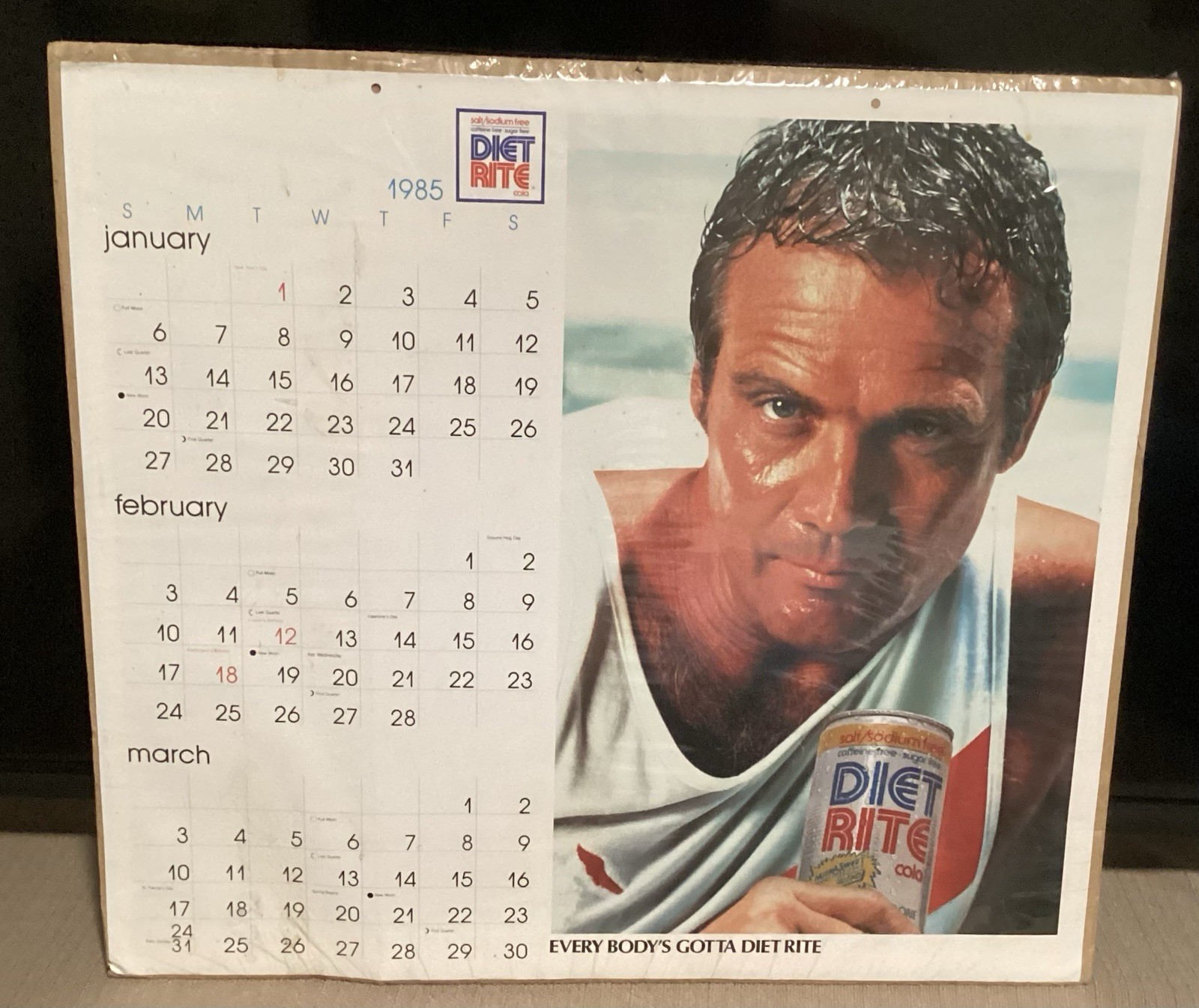 Vintage Lee Majors Diet Rite 1985 Advertisement Calendar Jan Feb & March