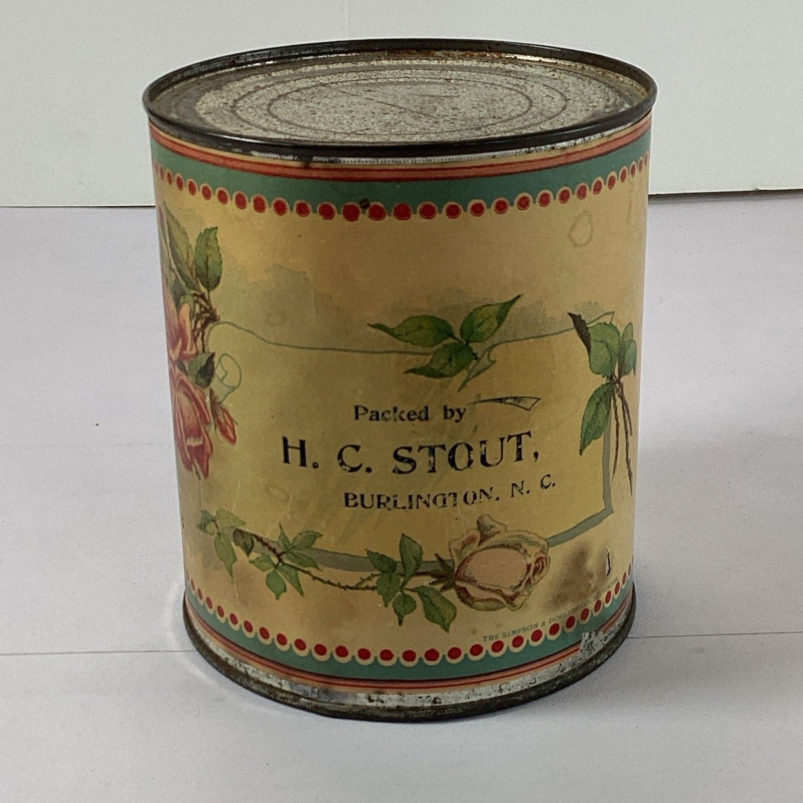 Vtg HC Stout Blackberry Tin Metal Can Burlington NC EMPTY Advertising