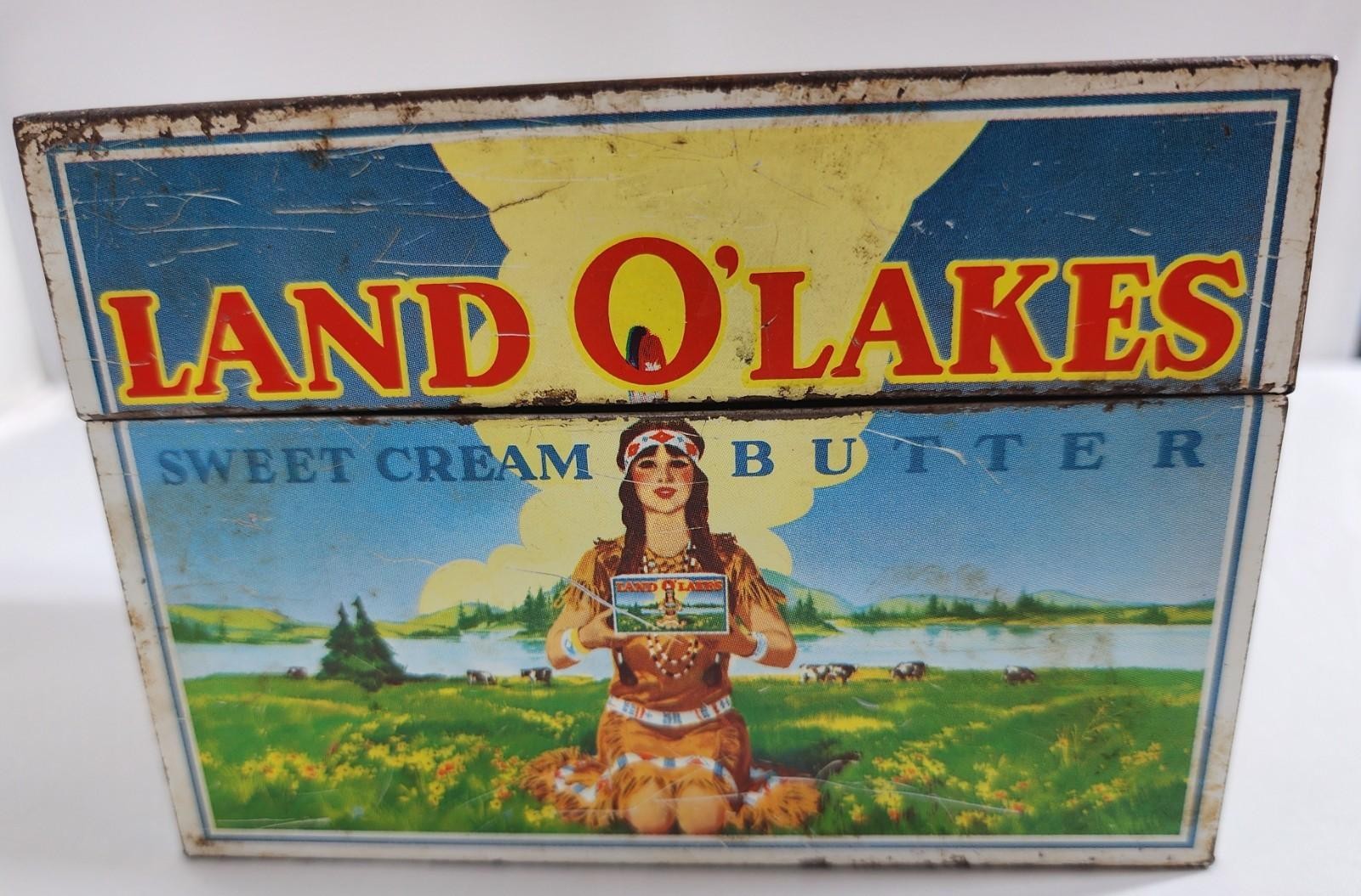 Vintage Land O’Lakes Sweet Cream Butter Tin Recipe Box Advertising Storage Tin
