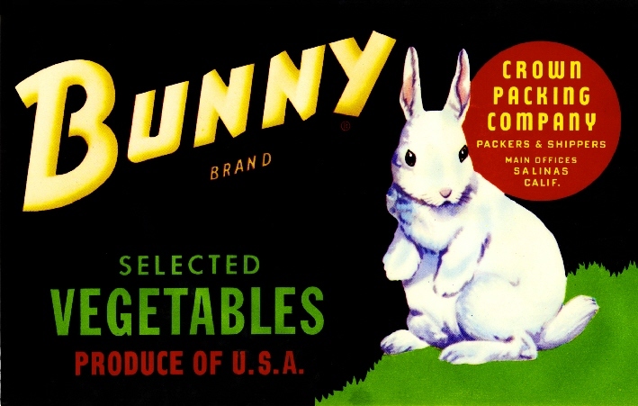 Salinas Monterey County Bunny White Rabbit Easter Vegetable Crate Label Print