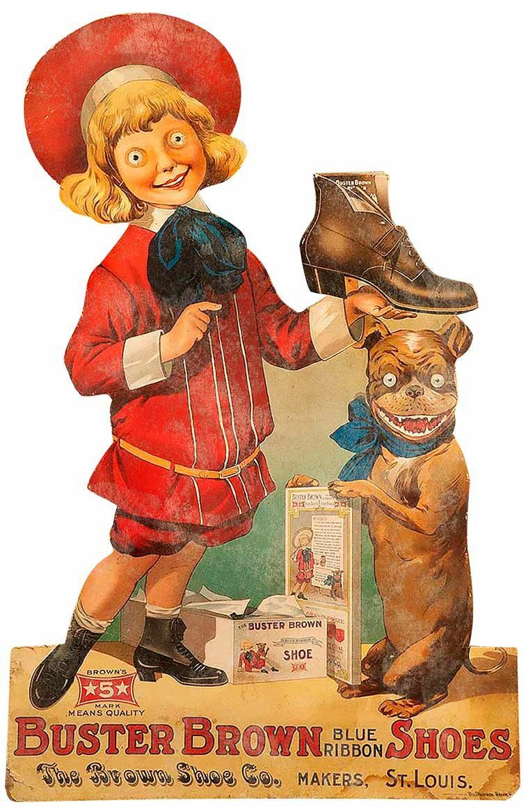 BUSTER BROWN & DOG BLUE RIBBON SHOES 16″ HEAVY DUTY USA METAL ADVERTISING SIGN