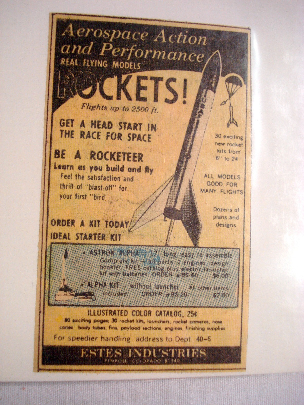 1967 Ad Estes Rockets featuring the Astron Alpha Rocket