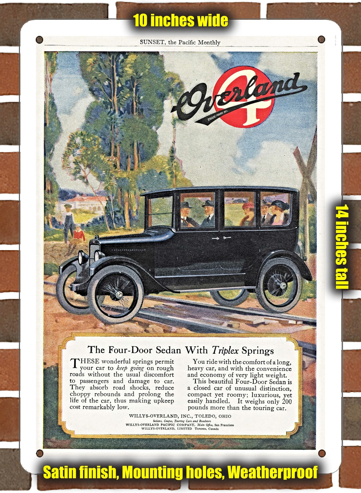 Metal Sign – 1920 Overland 4 Four-Door Sedan 3- 10×14 inches