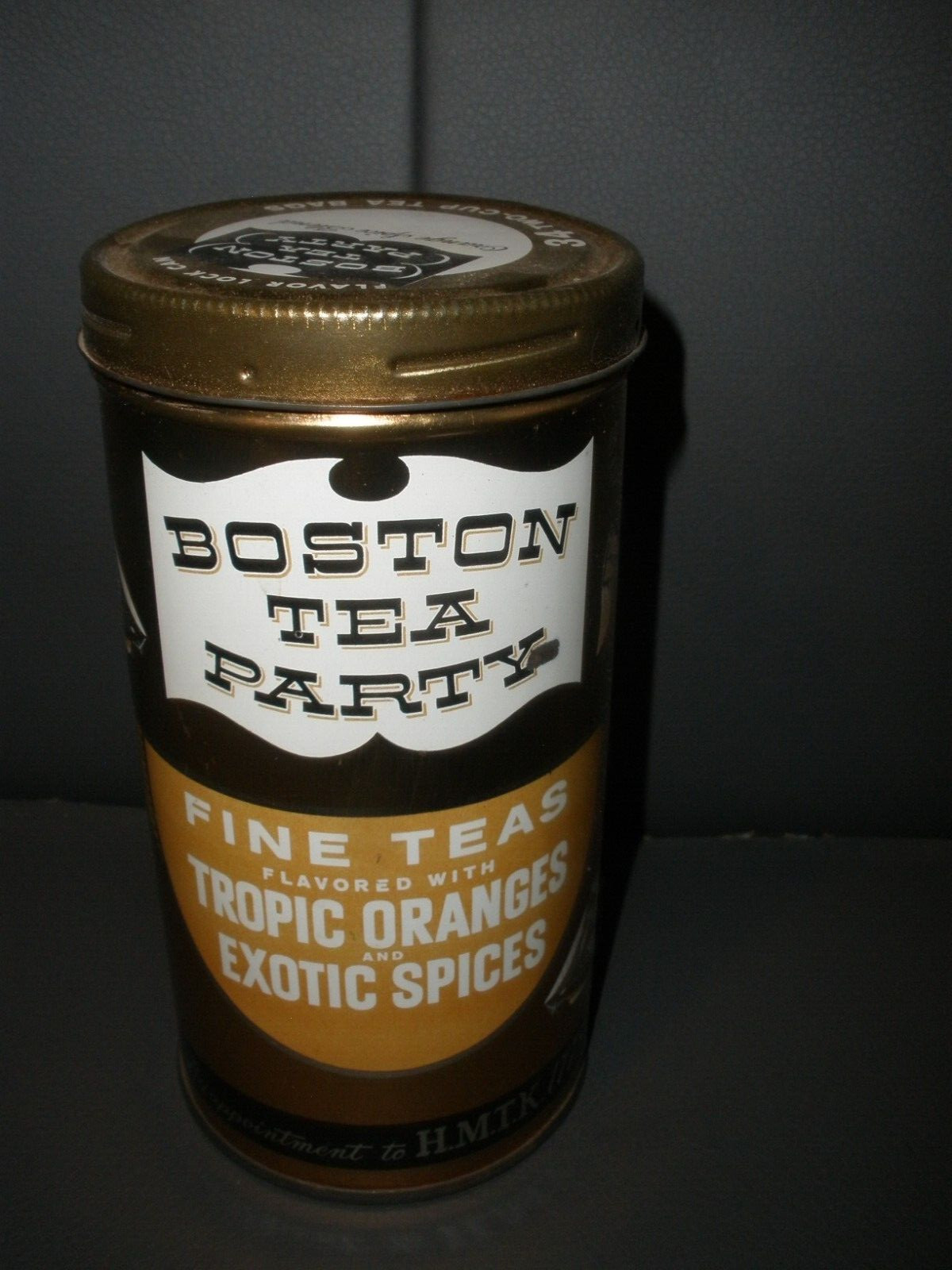 VINTAGE BOSTON TEA PARTY TIN CAN EXOTIC SPICE RARE 5IN TEA CANISTER