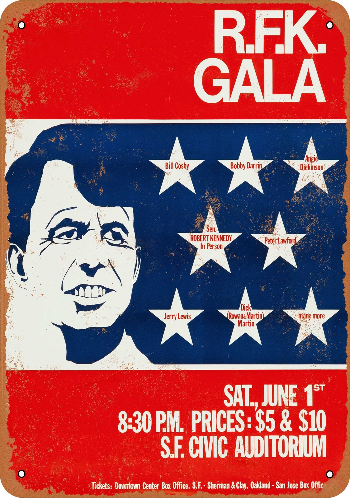 METAL SIGN – 1968 Robert F. Kennedy Celebrity Gala – Vintage Look Reproduction