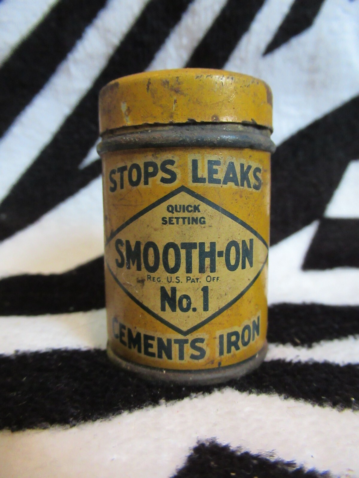 Vintage Yellow Blue White Smooth On Cements Iron Stops Leaks Part Full Mini Tin