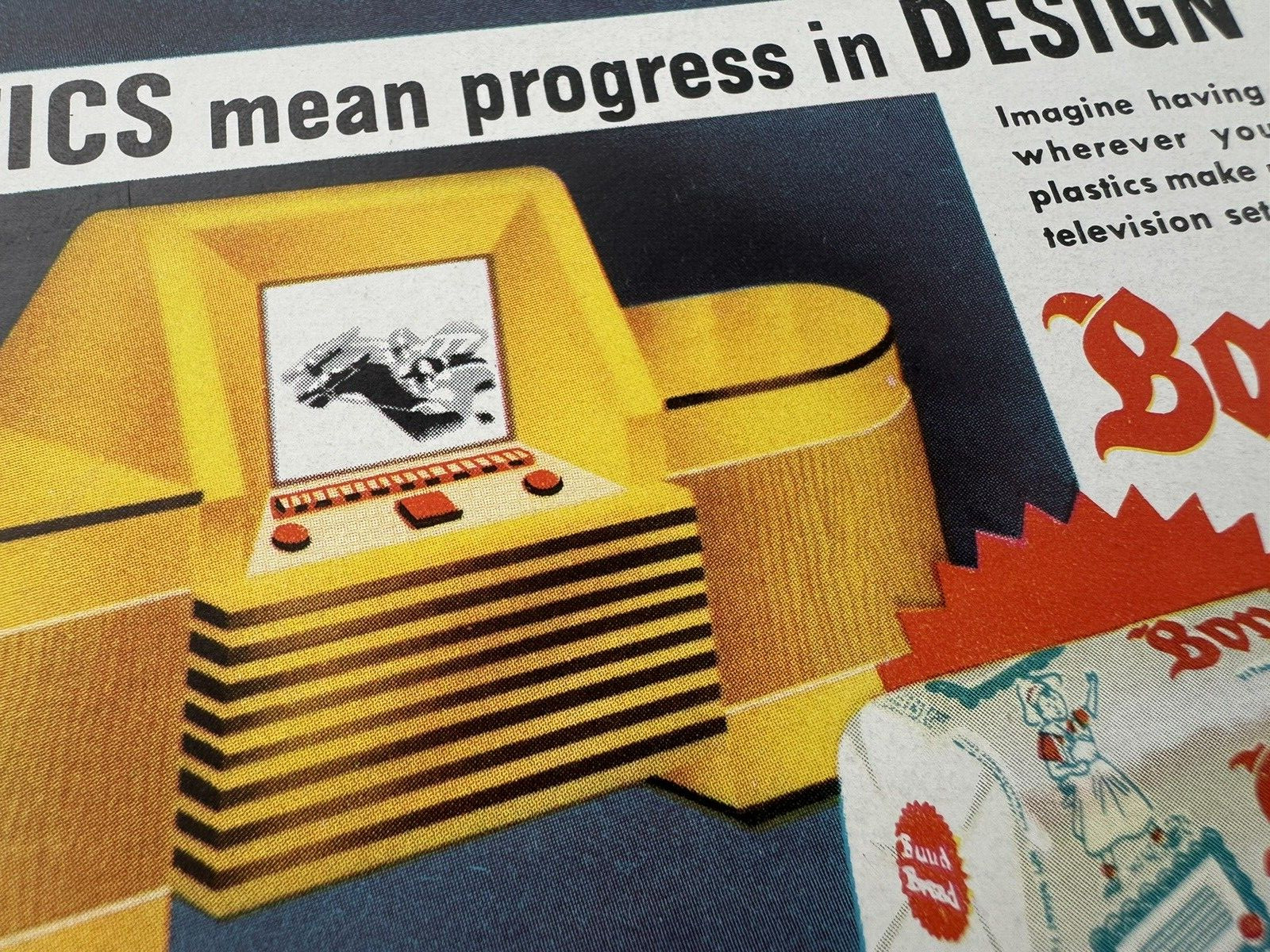 1930s Ink Blotter Plastics Bond Bread Means Progress Baking Art Deco Television