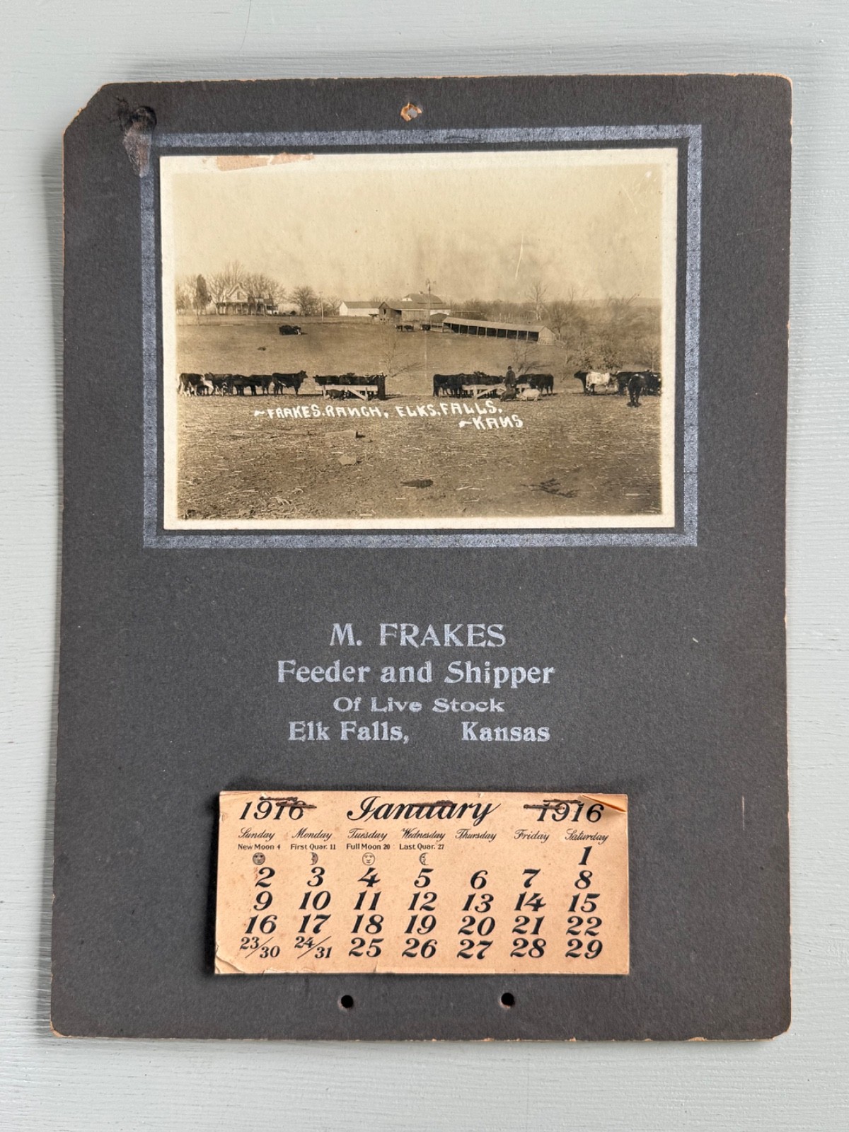 Vintage 1916 Elk Falls KS Kansas Livestock Advertising Calendar Photograph