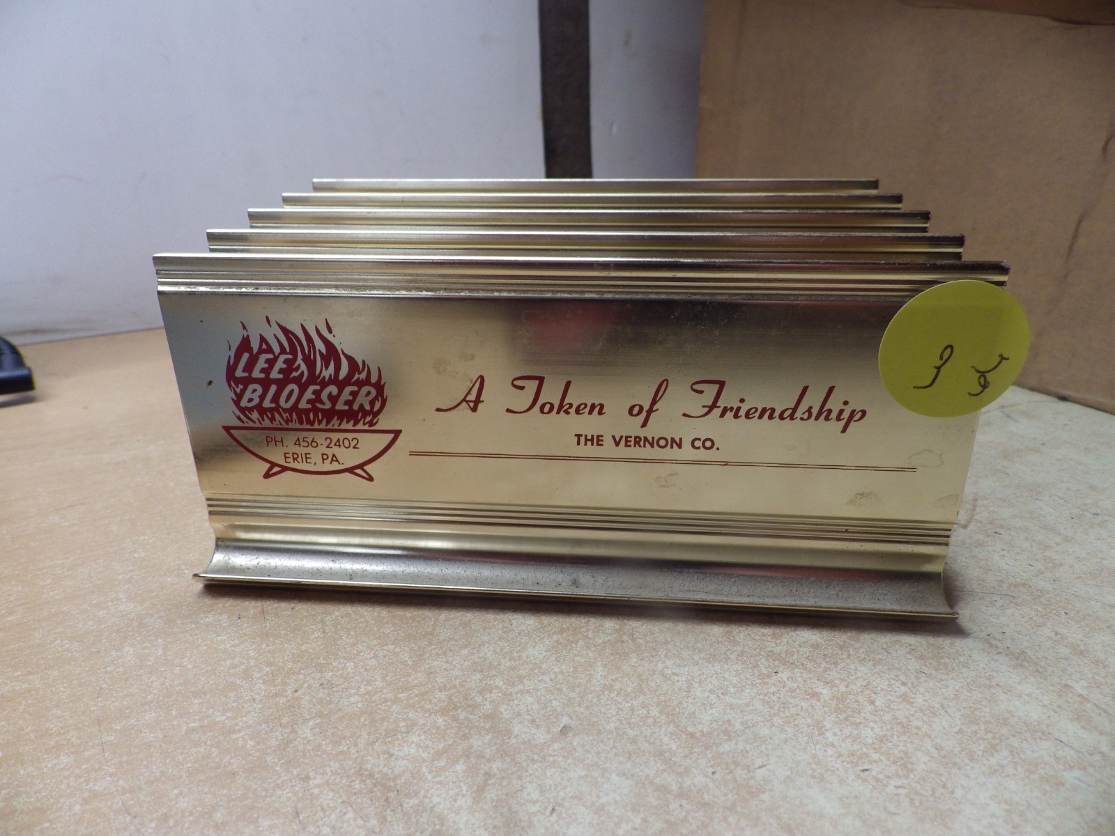 VTG ADVERTISING LETTER HOLDER THE VERNON CO. LEE BLOESER ERIE PENNSYLVANIA METAL