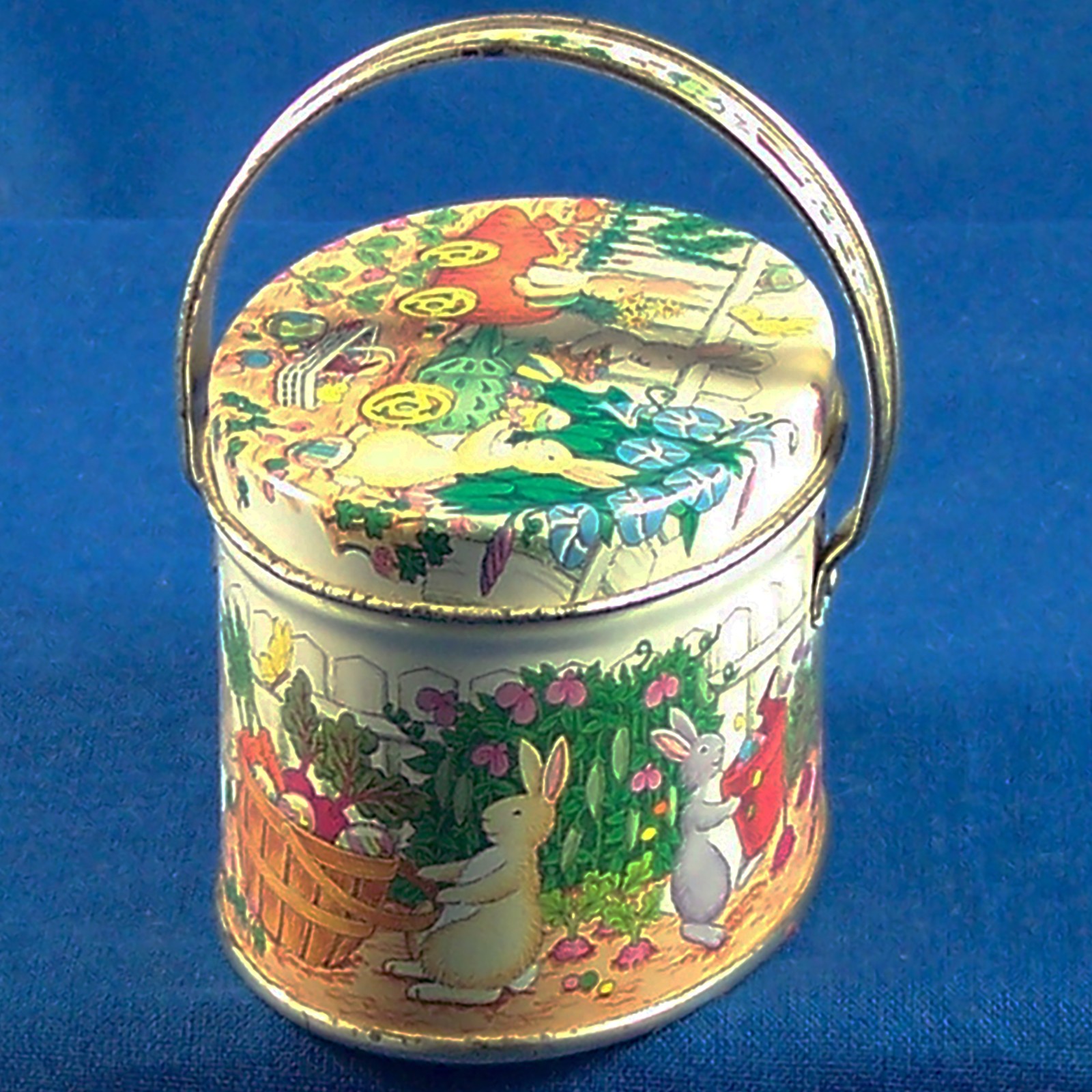 Vintage Tin Empty Keller Charles Candy Bunny Metal Box Can With Handle Container