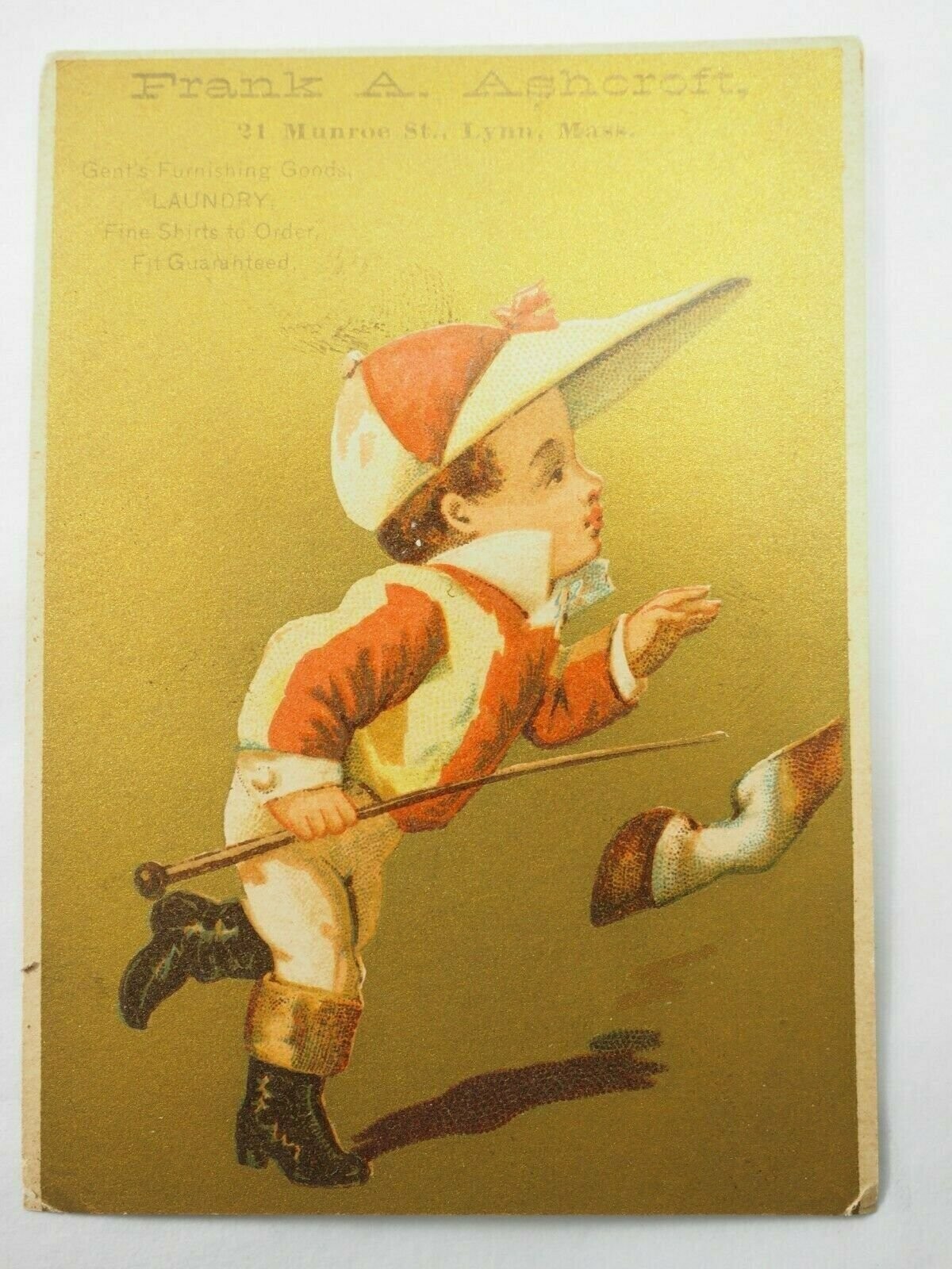 Frank Ashcroft Gents Furnishing Goods St.Lynn MA Victorian Trade Card 1880’s