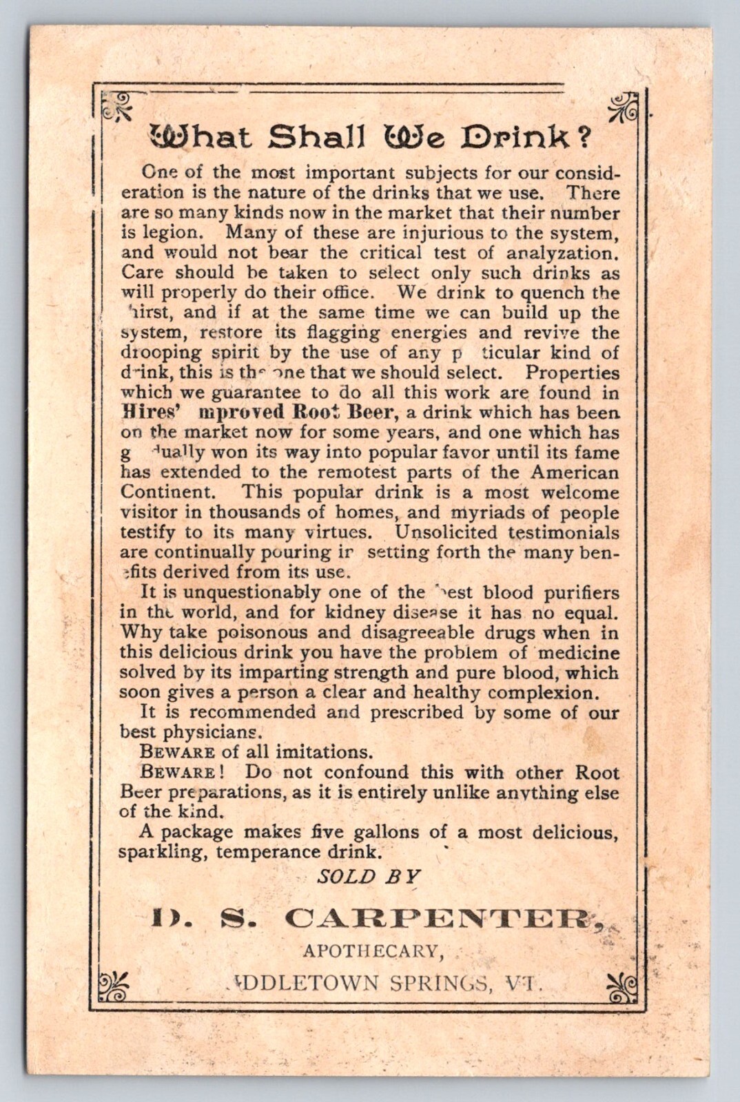 Hires Root Beer Girl Woman D S Carpenter Apothecary Middletown Springs P6