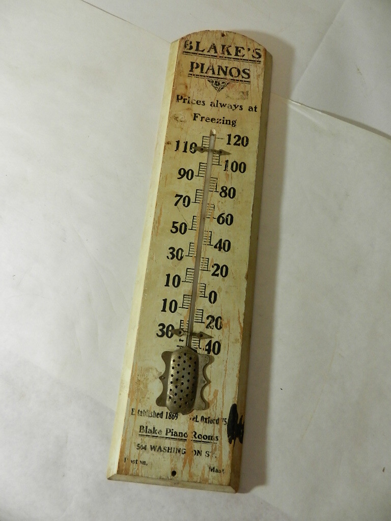 VINTAGE ADVERTISING THERMOMETER- 1920’S BLAKE’S PIANOS- BOSTON MASS.- RARE