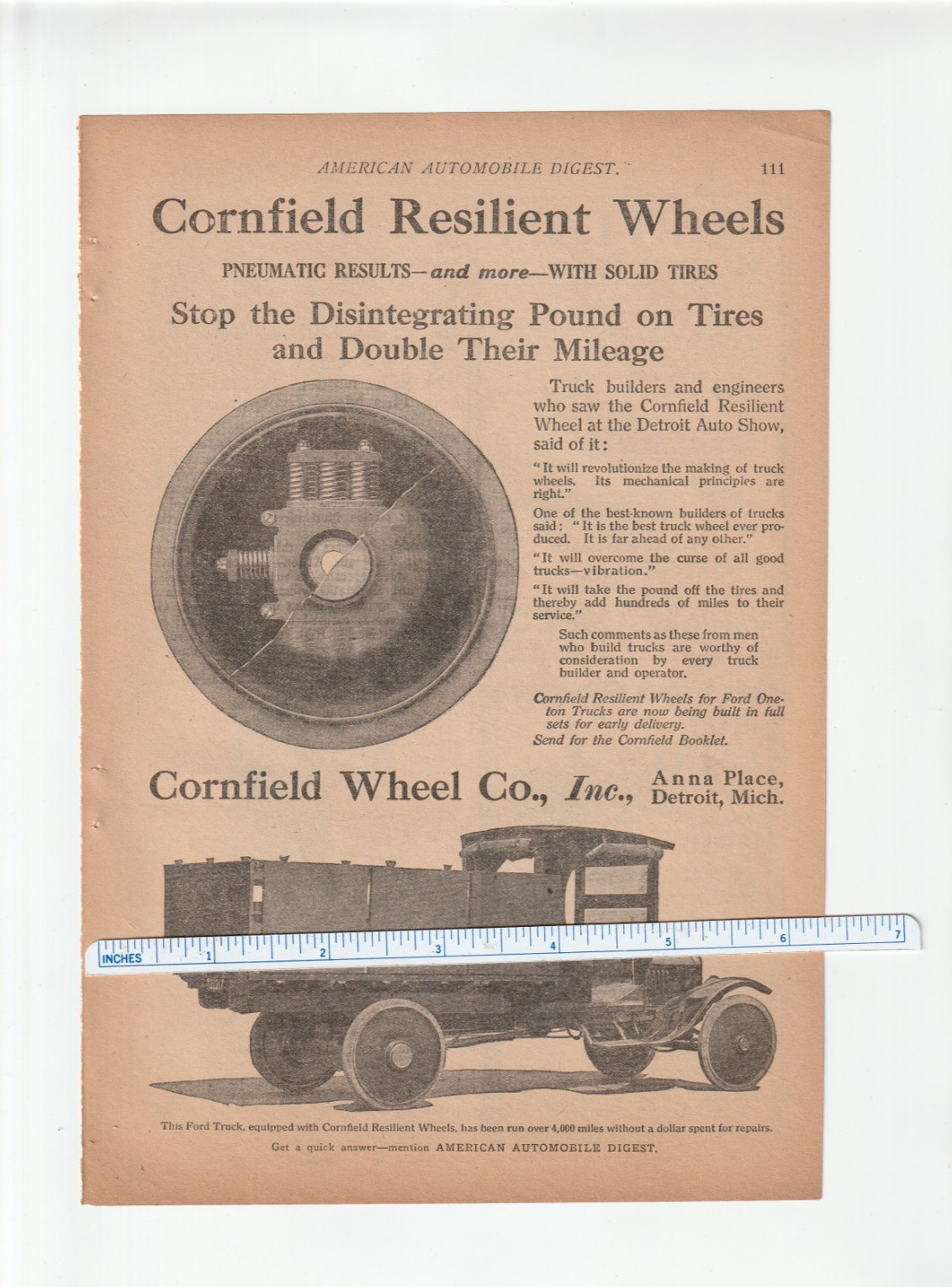 Vintage 1920 CORNFIELD WHEEL Co. Magazine AD~PURITAN MACHINE, Detroit~N.A Petry