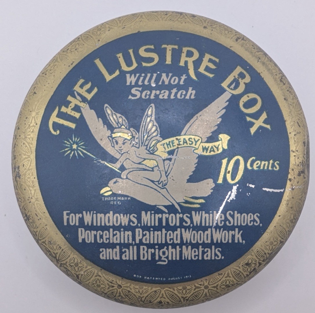 Antique TIN FAIRY BOX “The Lustre Box” Victorian excellent condition