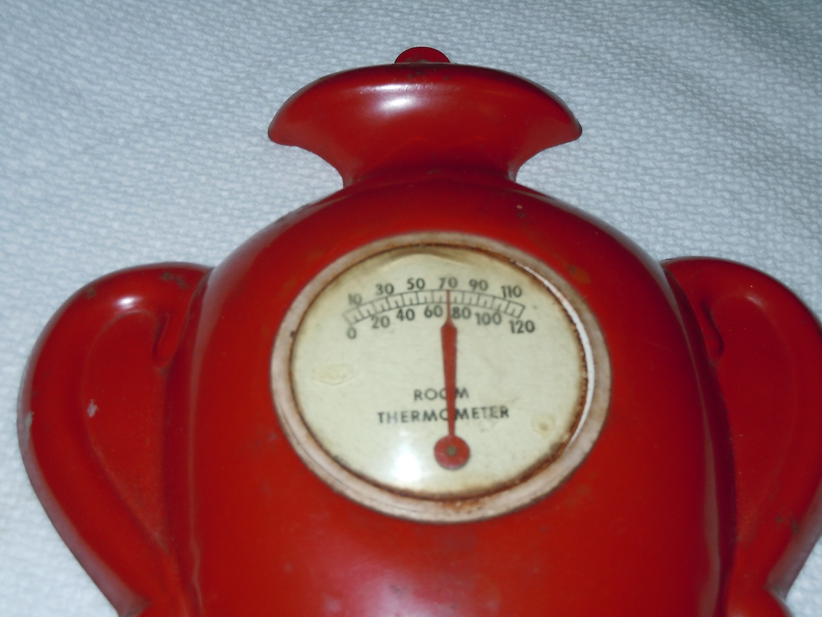 Vintage Antique Tel Tru Room Thermometer. Red Vase Wall Hanger.