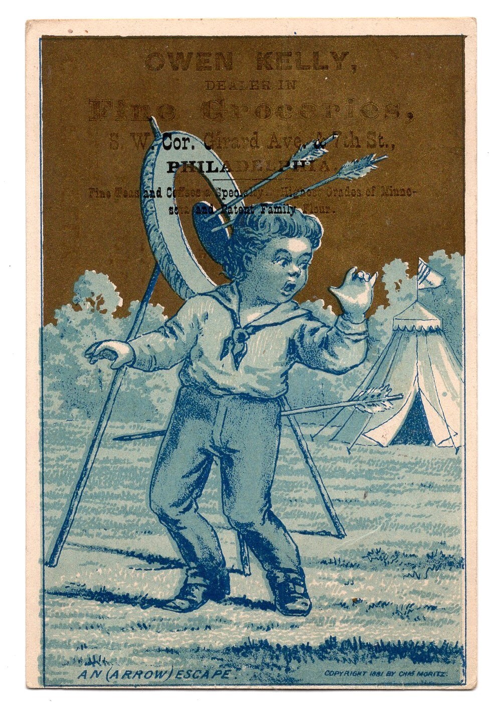 ORIG 1881 OWEN KELLY – FINE GROCERIES – PHILADELPHIA – TRADE CARD