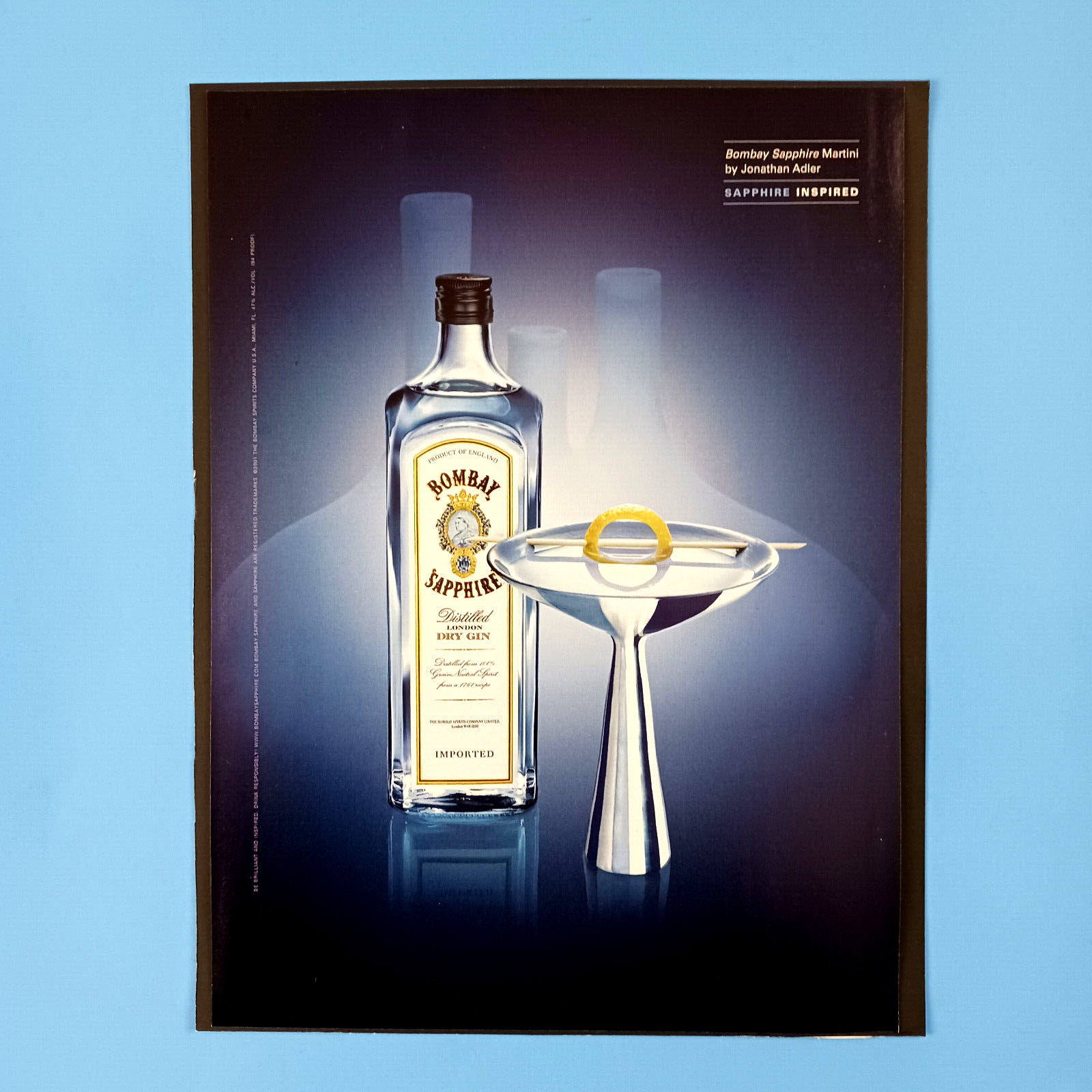 2002 Bombay Sapphire Dry Gin Print Advertisement with Martini Glass