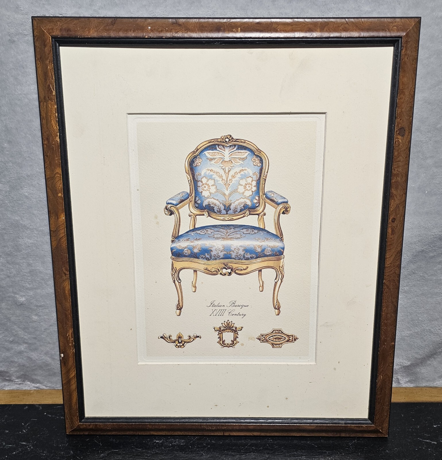 1950 Antique Italian Baroque Furniture advertisement 18 x 21 inch framed Pristin