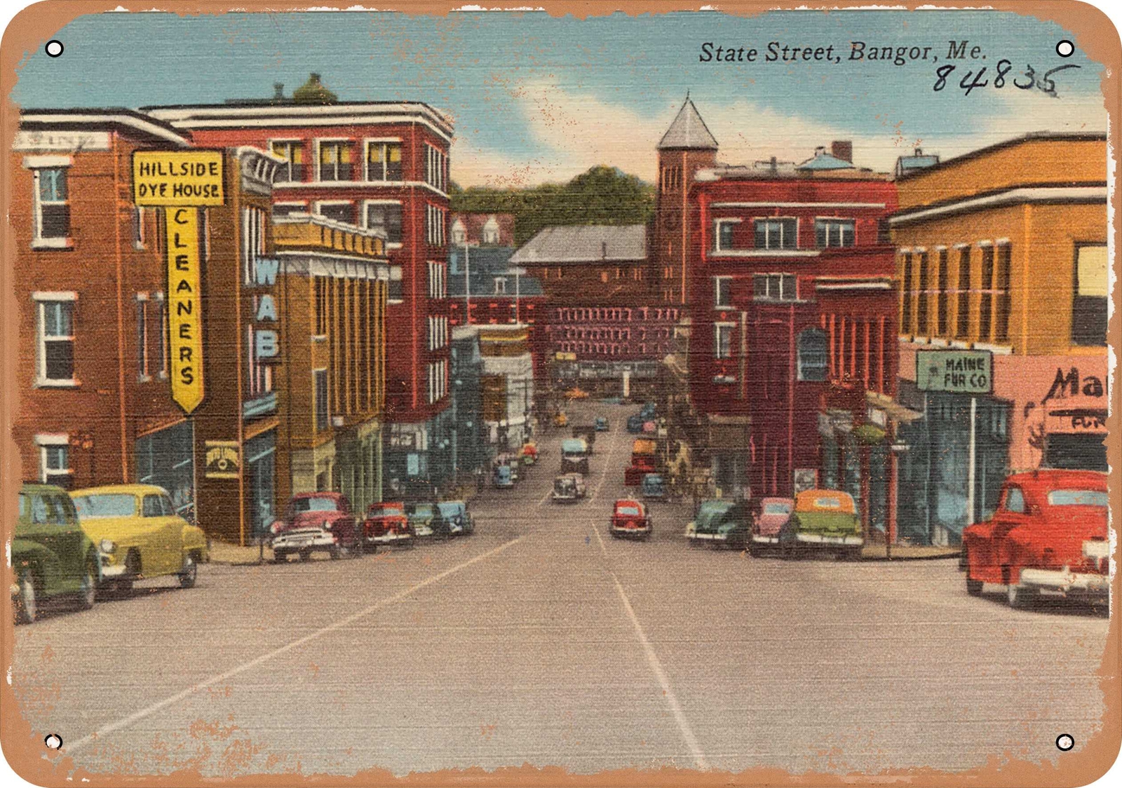 METAL SIGN – Maine Postcard – State Street, Bangor, Maine 1