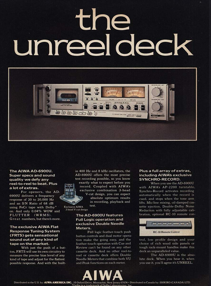 1978 Aiwa: The Unreel Deck Vintage Print Ad