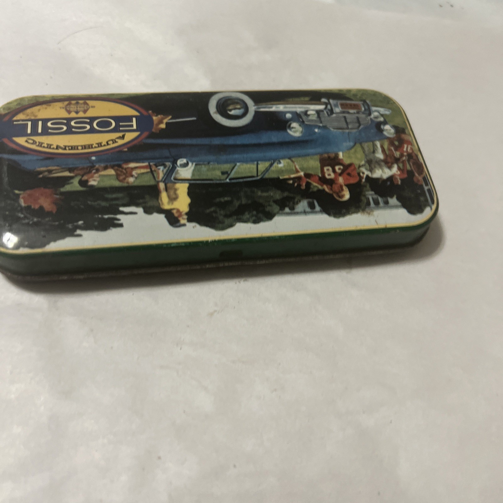 Fossil Collectible Tin Box Case-Old Car, Football Theme 1954 – Empty