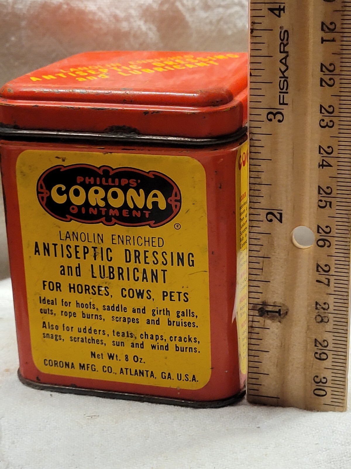 EMPTY OLD PHILLIPS’ CORONA OINTMENT DRESSING HORSES COWS PETS ATLANTA GA TIN