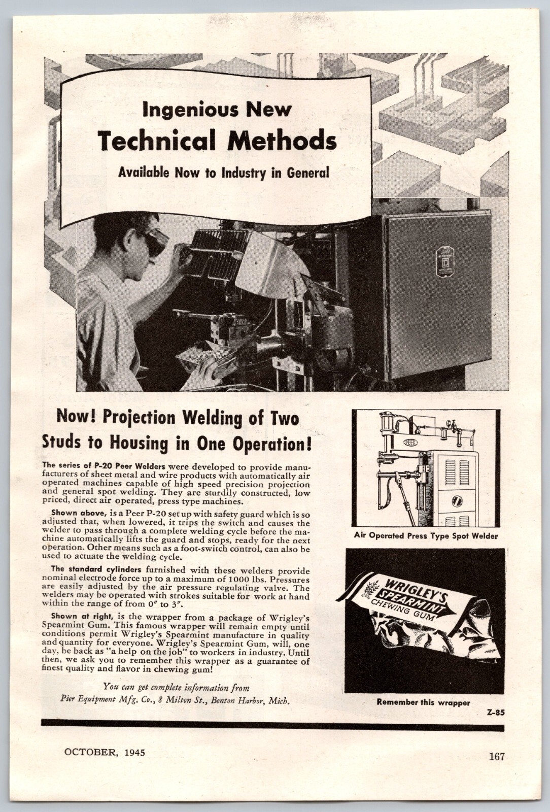 1945 Spearmint Gum Wrapper Projection Welding to Make Wrigley’s Vintage Print Ad