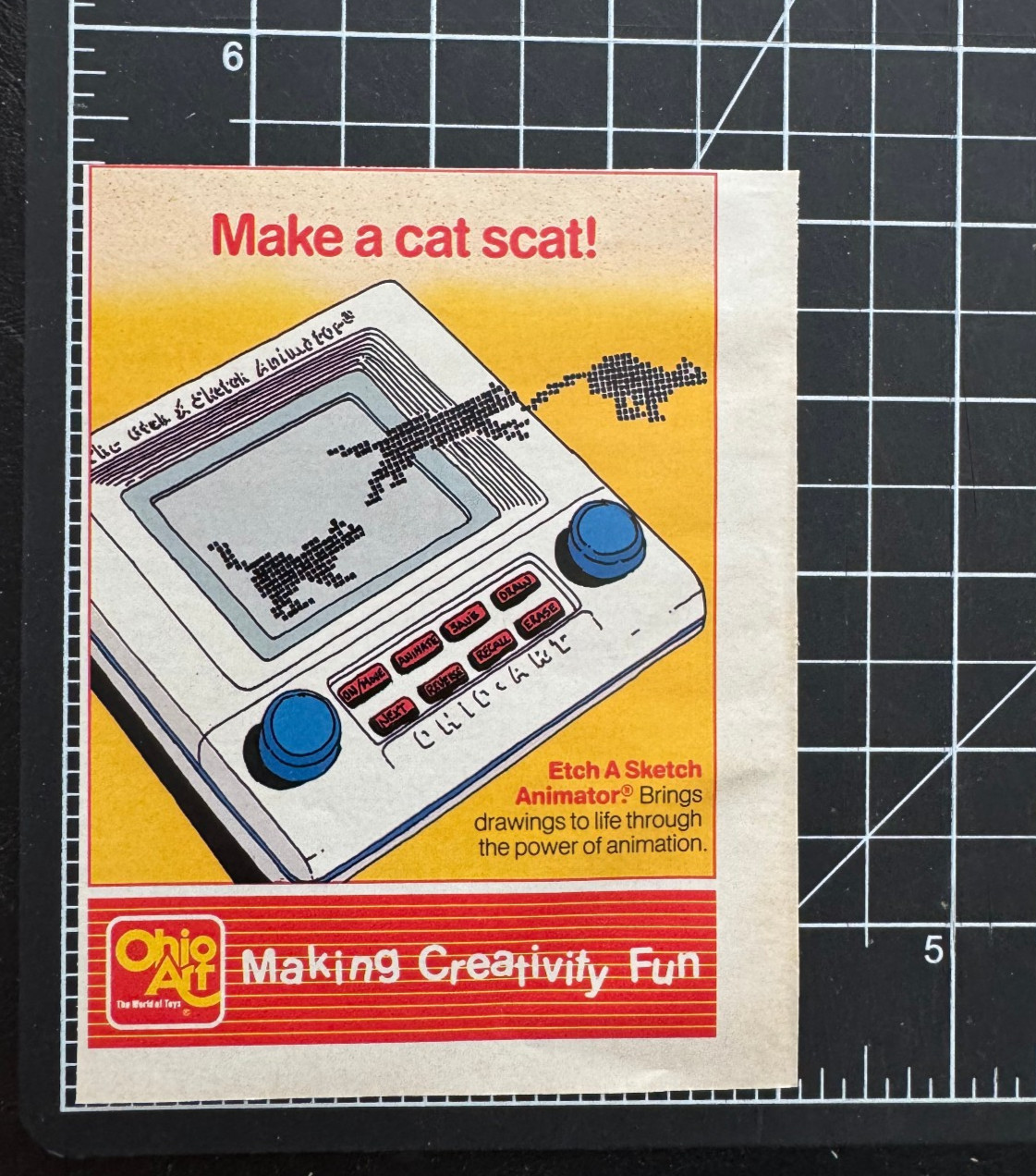 Ohio Art Etch A Sketch Animator Drawing Toy Make Cat Scat Vintage Print Ad 1987