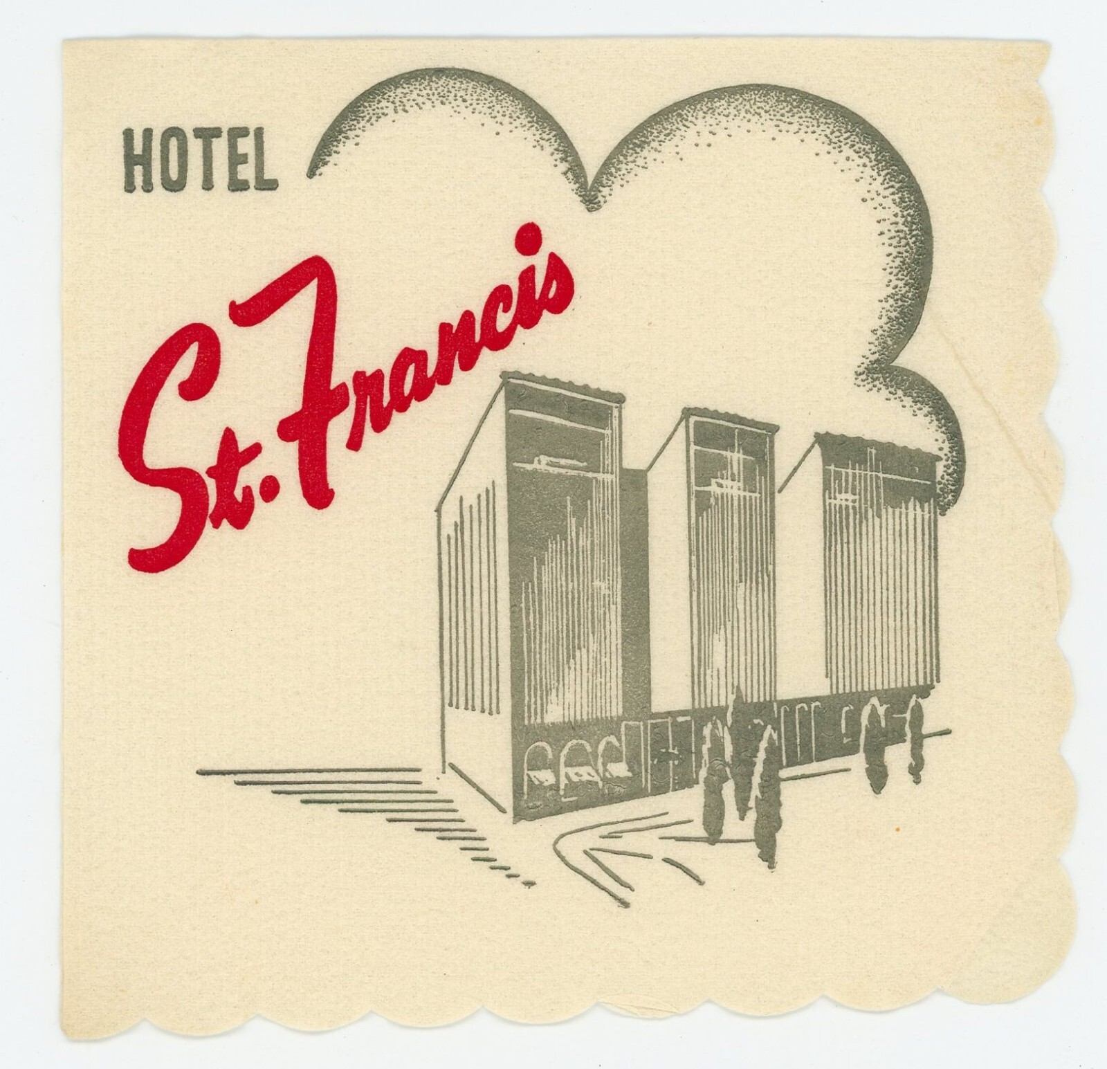 1940s Advertisement Cocktail Napkin St Francis Hotel San Francisco California