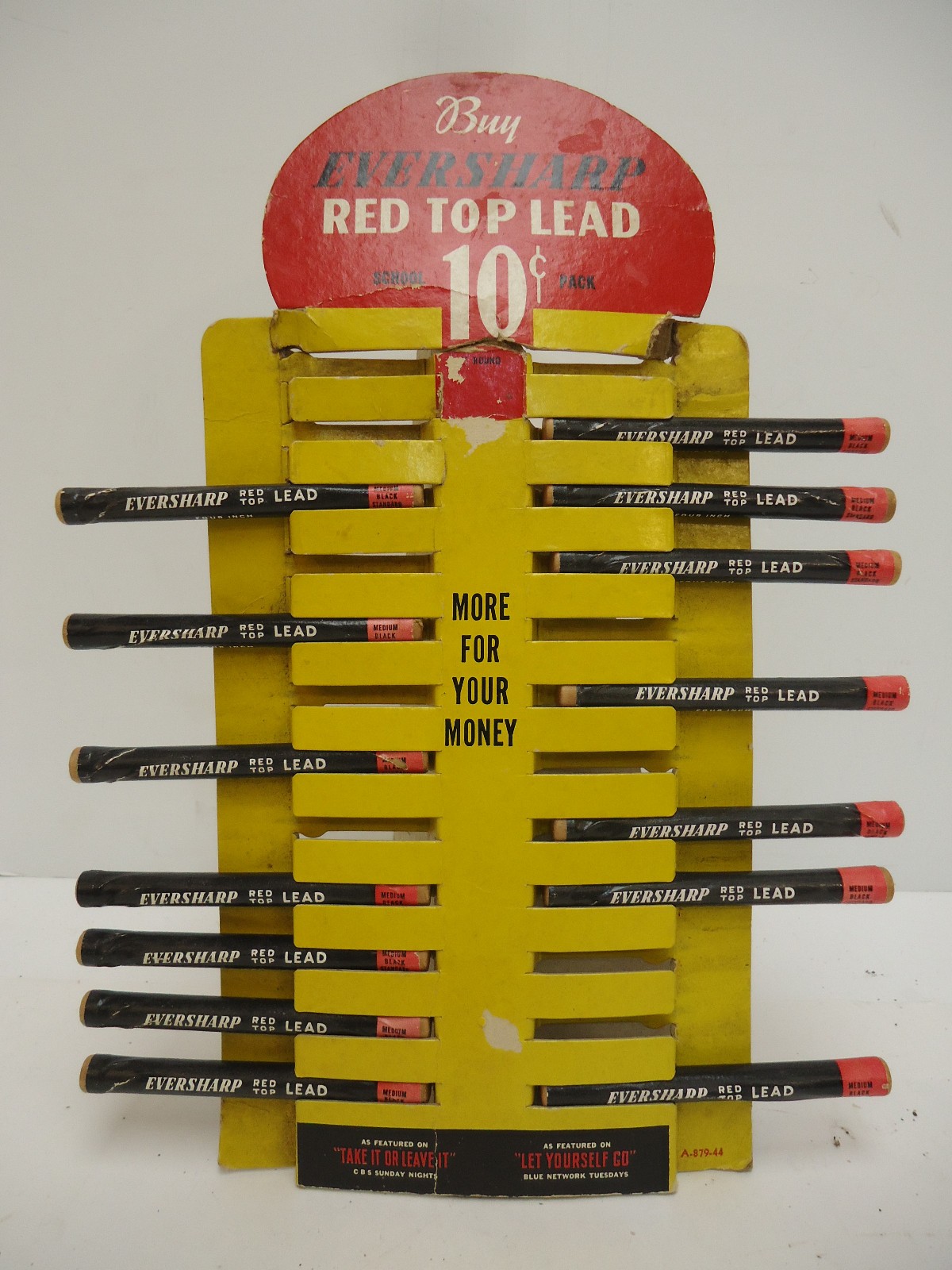 Vintage 1940’s Eversharp Pencil Red Top Lead 10 Cents Advertising Store Display